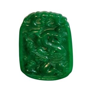 Vintage Green Serpentine Dragon Pendant Charm Carved Pendant Necklace Jewelry
